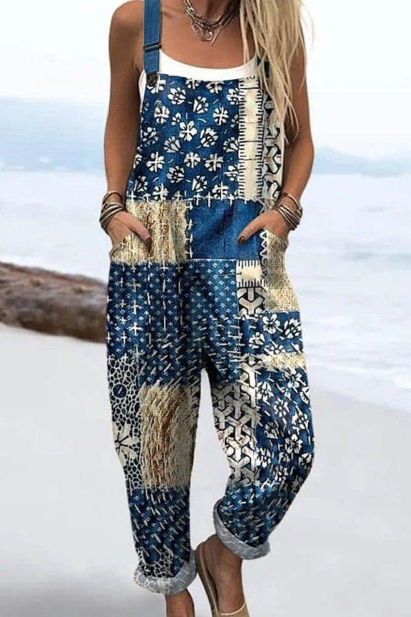 Tuta da donna - Design floreale vintage, comfort e stile con gambe larghe