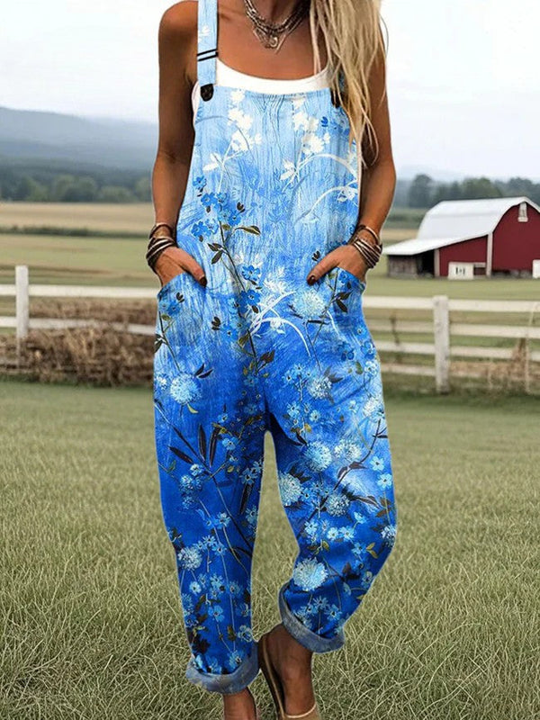 Tuta da donna - Design floreale vintage, gamba larga per comfort e stile