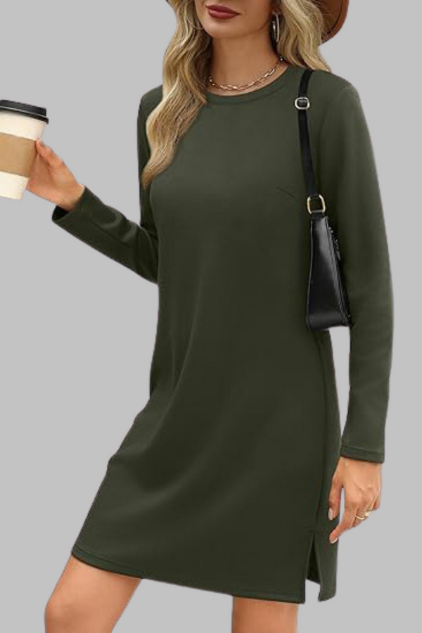 Tiana - Vestito Mini Casual a Maniche Lunghe con Scollo Rotondo