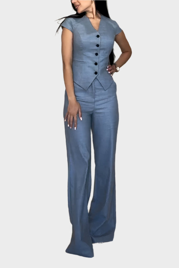 Completo top e pantaloni con scollo a V