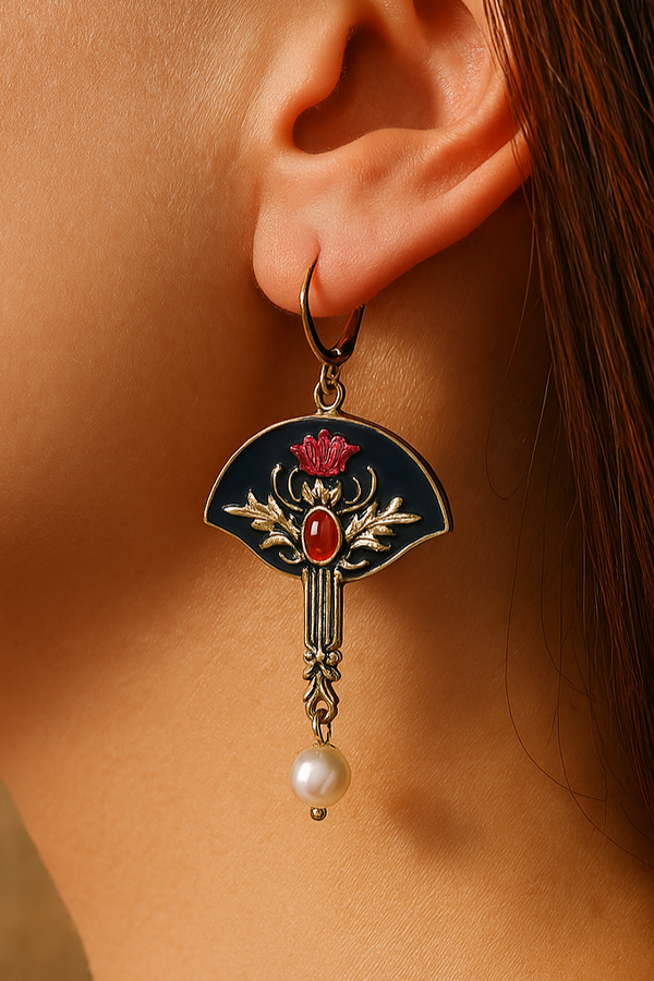 ORECCHINI BOHO CON PERLE E CRISTALLO ROSSO