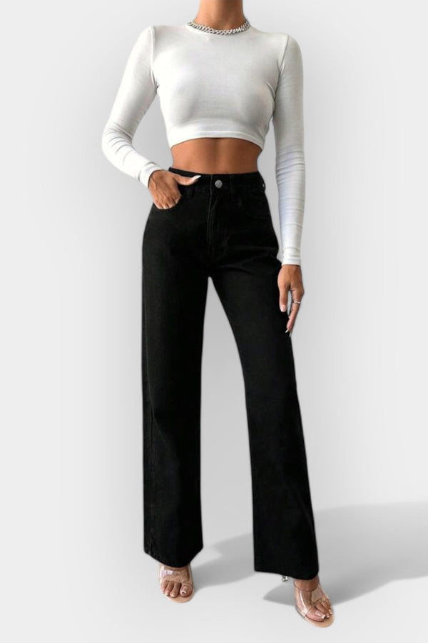 Jeans a vita alta con gambe larghe