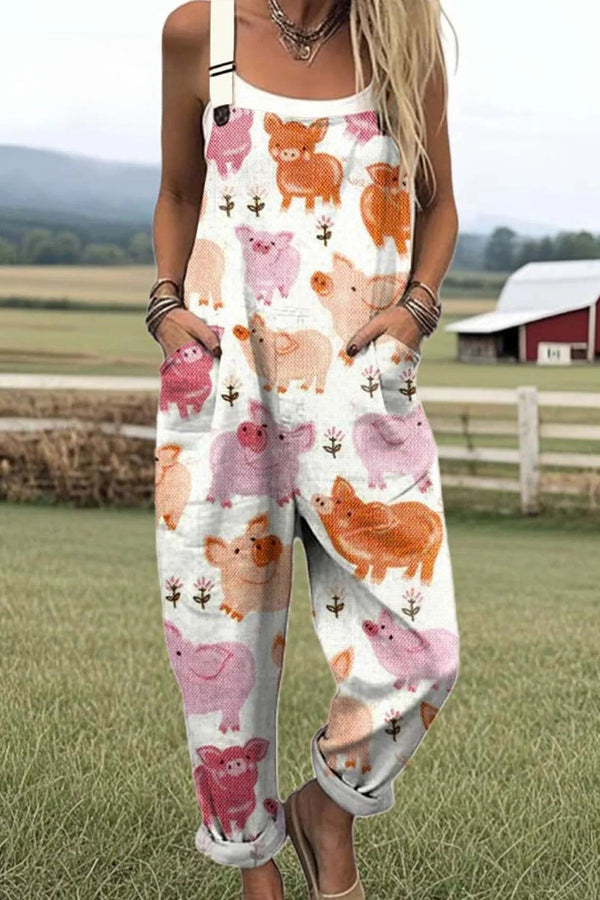 Tuta da donna - Design floreale vintage, gambe larghe comode e stile