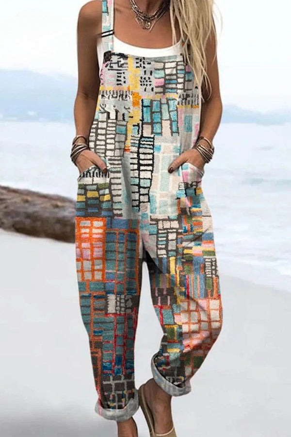 Tuta da donna - Design floreale vintage, gambe larghe per comfort e stile