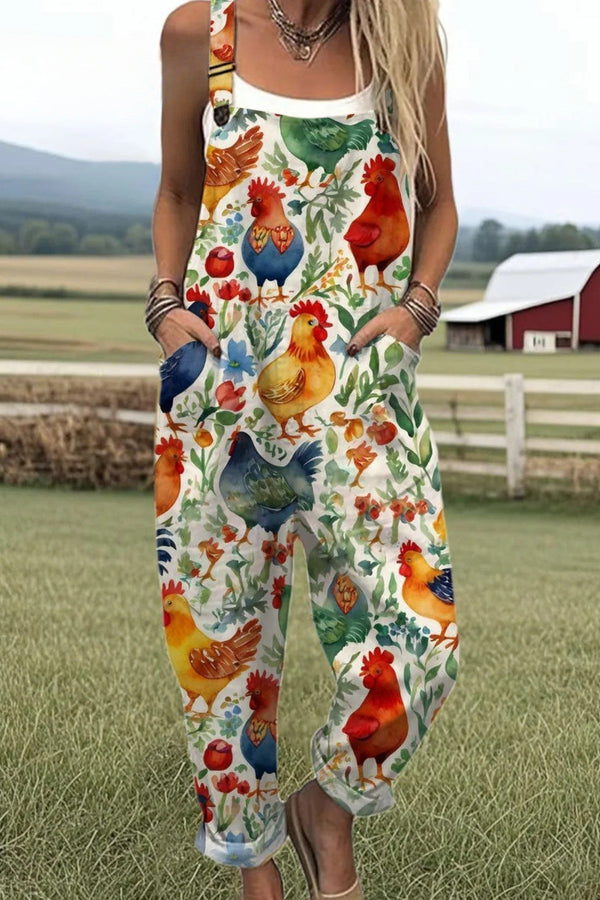 Tuta da donna - Design floreale vintage, gambe larghe per comfort e stile