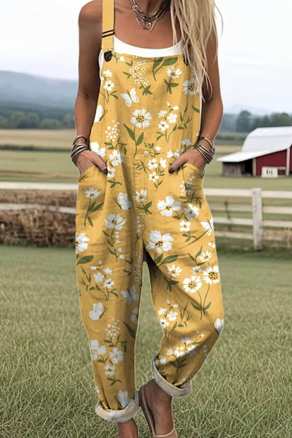 Tuta da donna - Design floreale vintage, gamba larga per comfort e stile