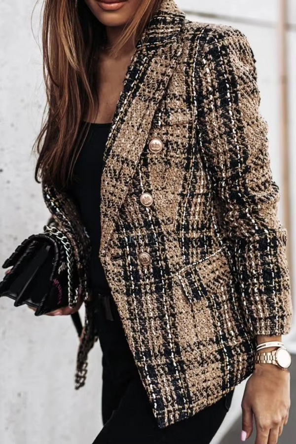 Avery™ - Blazer doppiopetto primaverile con stampa scozzese moderna