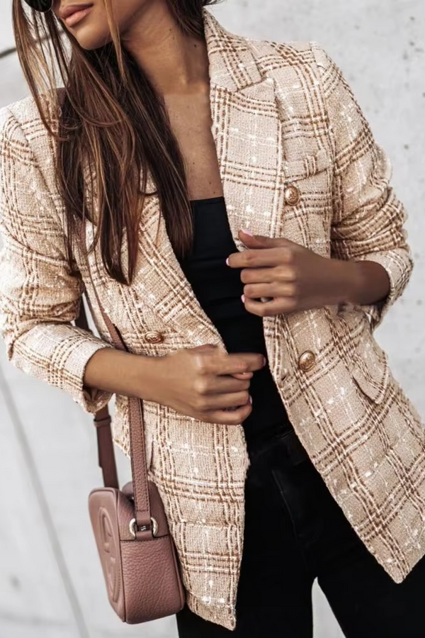 Avery™ - Blazer doppiopetto primaverile con stampa scozzese moderna