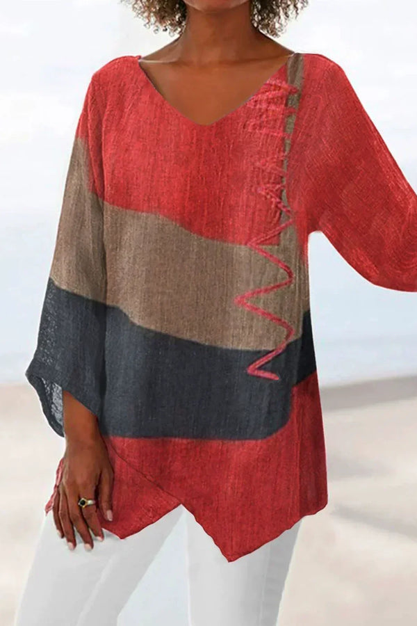 Helene | Top elegante a blocchi di colore con scollo a V