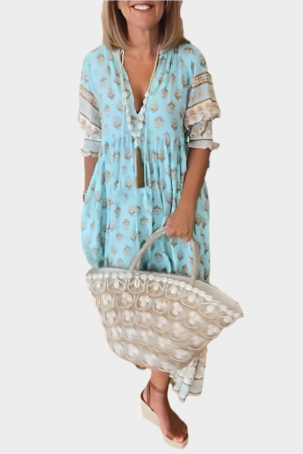 Abito Boho con vestibilità comoda e maniche a sbuffo