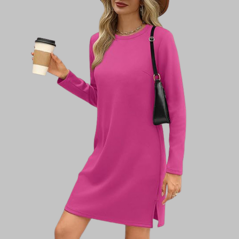 Tiana - Vestito Mini Casual a Maniche Lunghe con Scollo Rotondo