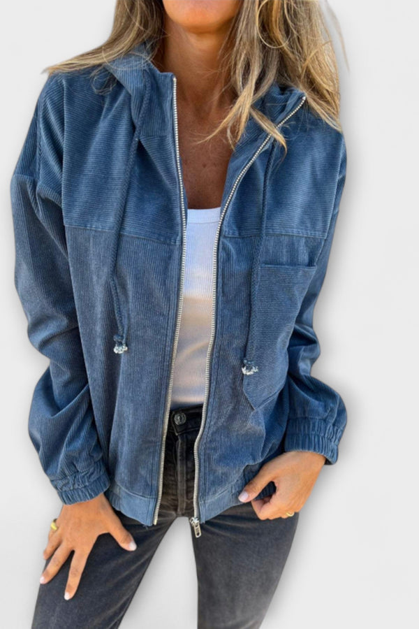 Ella - Giacca con cappuccio e cerniera in velluto a coste