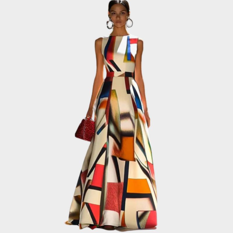 Abito lungo con effetto lineare e texture lucida