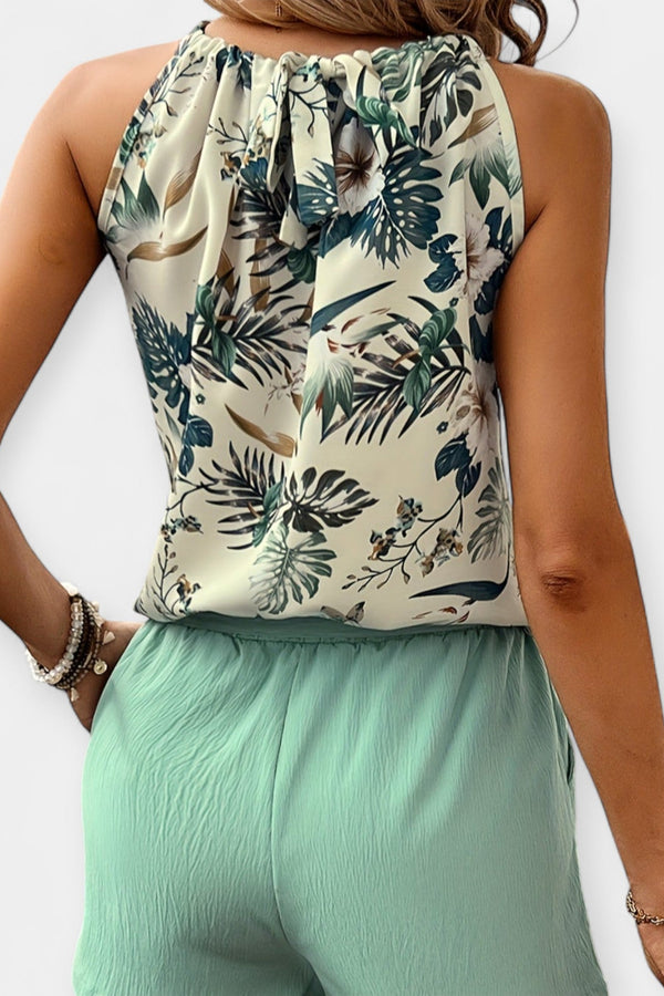 Completo con design tropicale e top con scollo all'americana