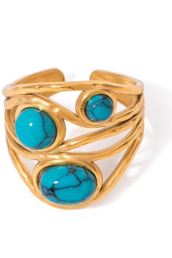 Anello geometrico in occhio di tigre blu