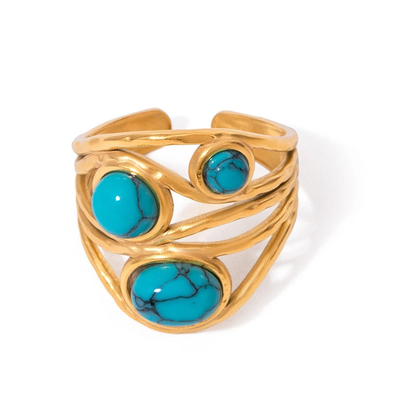 Anello geometrico in occhio di tigre blu