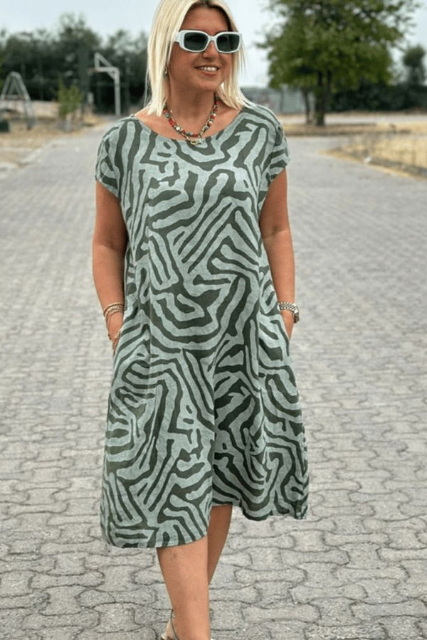 Nelia - Abito estivo con scollo tondo e bellissima stampa 