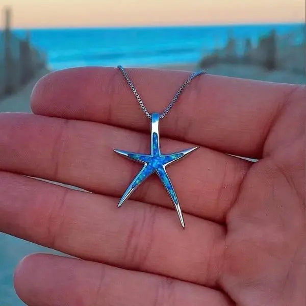 Collana con opale blu e stella marina d'argento