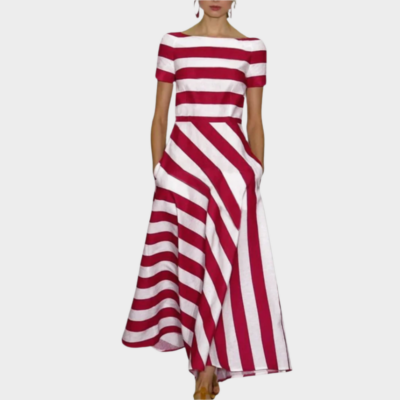 Elegante abito lungo a righe e maniche corte