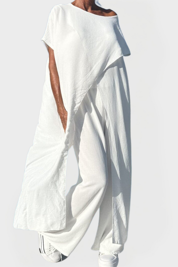 Completo con Top e Pantaloni in Tinta Unita con Décolleté