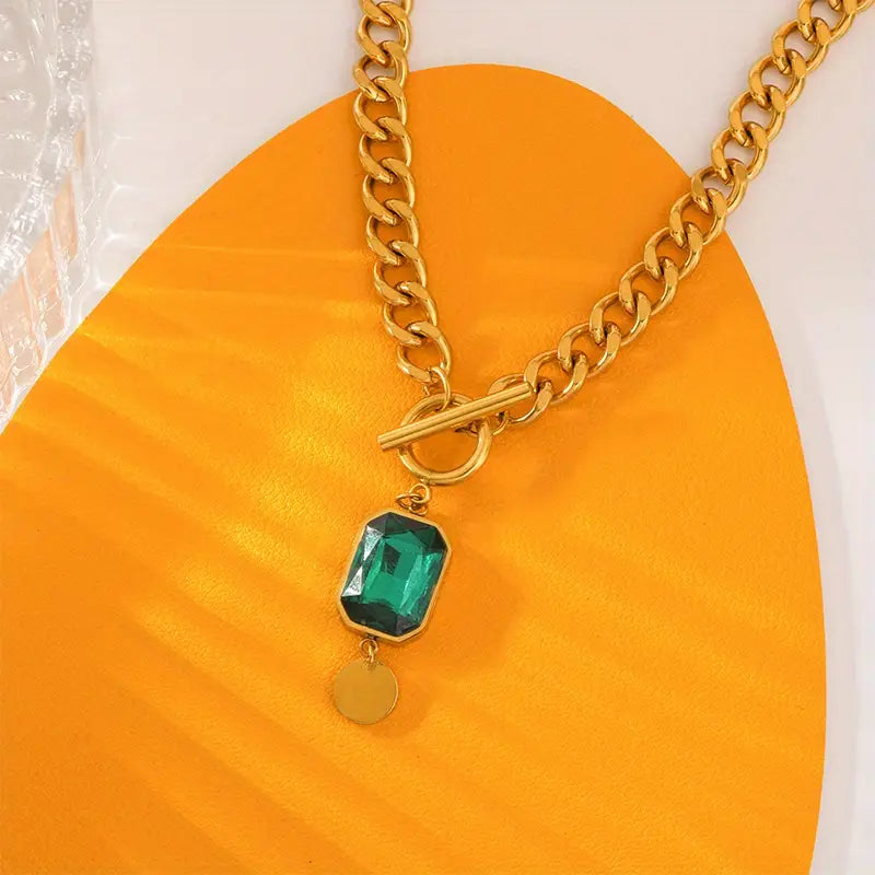 Collana con pendente a catena spessa e smeraldo | Oro