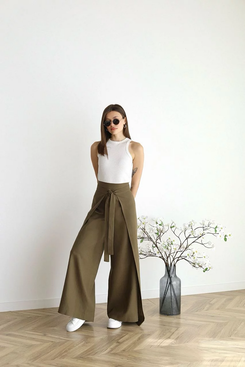 ARIANE – PANTALONI IN LINO A GAMBA LARGA DA DONNA 