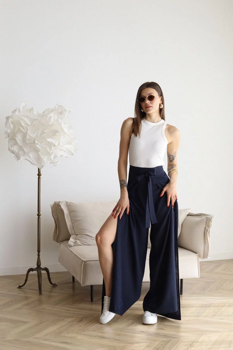 ARIANE – PANTALONI IN LINO A GAMBA LARGA DA DONNA 