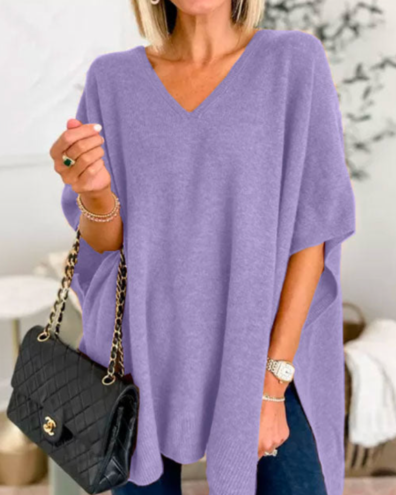 Erica - Maglione poncho ampio e scollo a V 