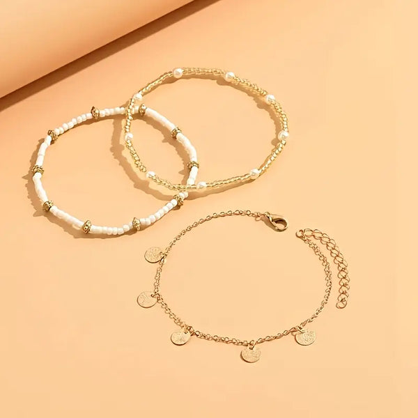 Set di Cavigliere a Strati Coastal Charm 3 Pezzi | Oro