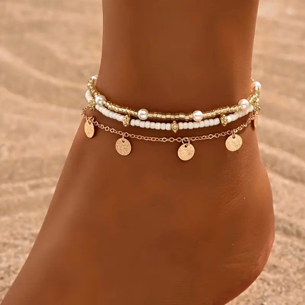 Set di Cavigliere a Strati Coastal Charm 3 Pezzi | Oro