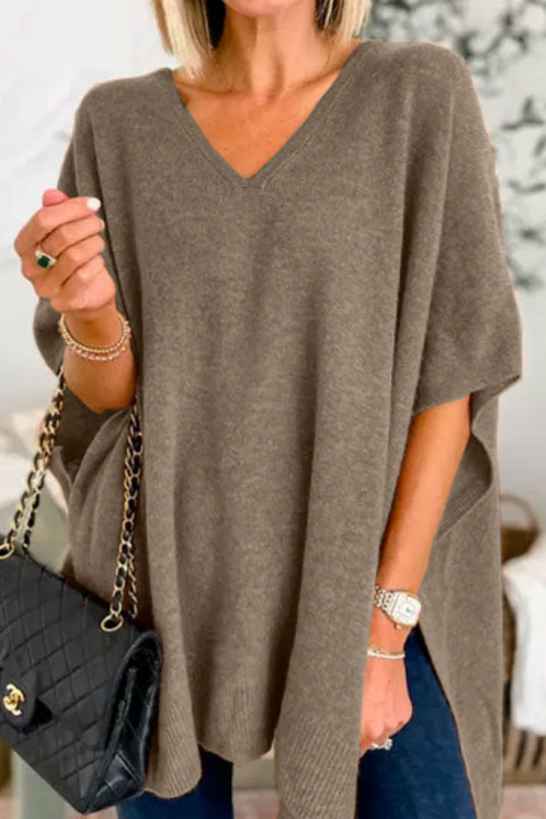 Erica - Maglione poncho ampio e scollo a V 