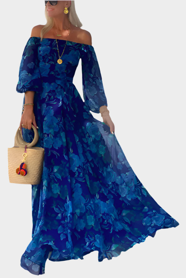 Abito lungo arioso senza spalle