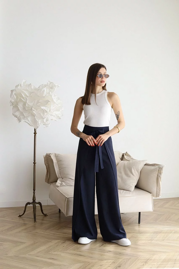ARIANE – PANTALONI IN LINO A GAMBA LARGA DA DONNA 