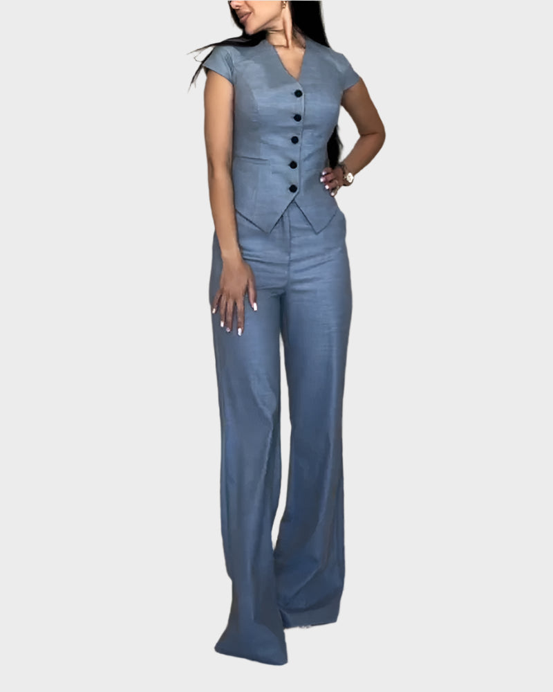 Completo top e pantaloni con scollo a V