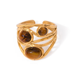 Anello geometrico in occhio di tigre