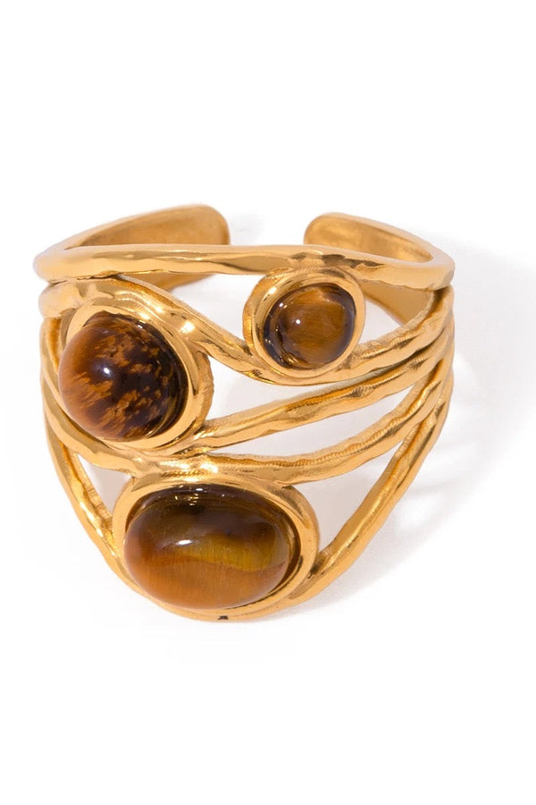 Anello geometrico in occhio di tigre