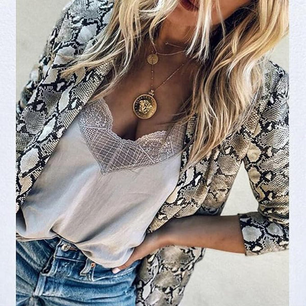 Luna™ - Elegante blazer aperto sul davanti con stampa serpente