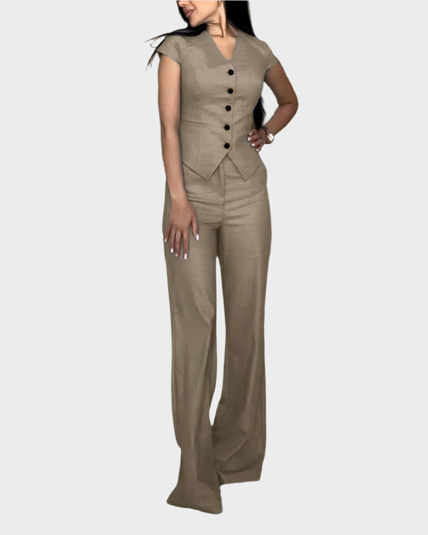 Completo top e pantaloni con scollo a V