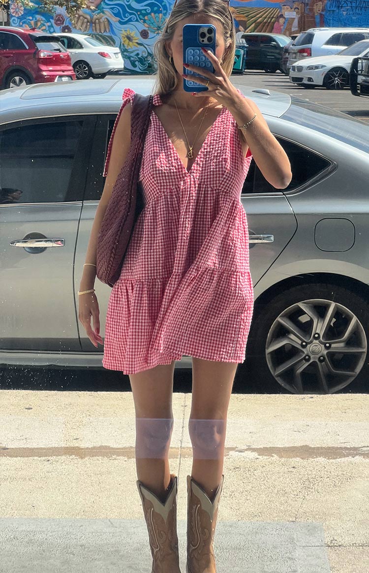 Vestito corto a quadretti rossi Angel Girl
