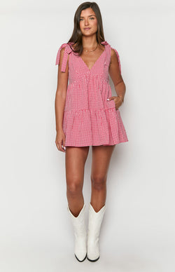 Vestito corto a quadretti rossi Angel Girl