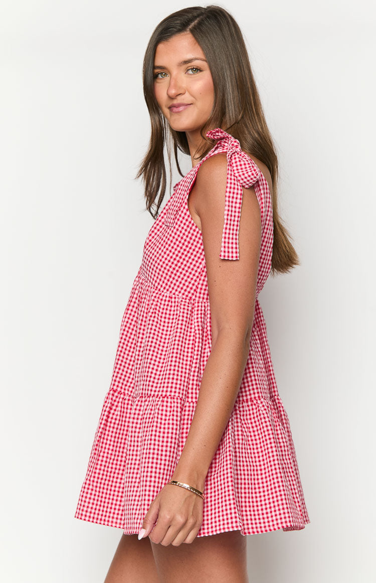 Vestito corto a quadretti rossi Angel Girl