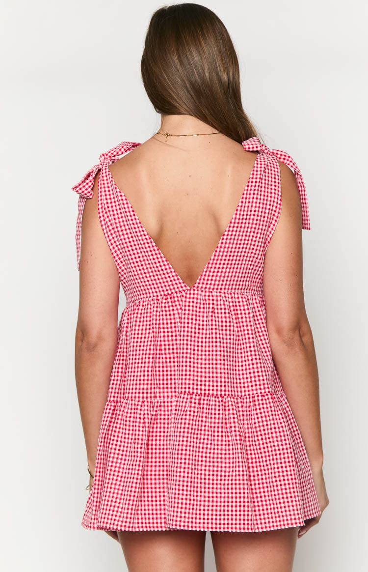 Vestito corto a quadretti rossi Angel Girl
