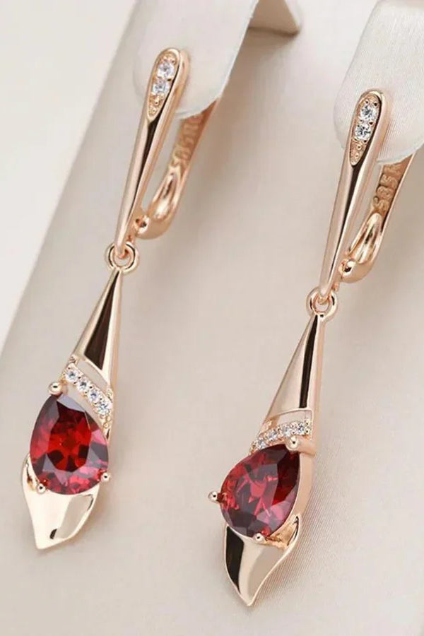 Pendente squisito con orecchini in cristallo rosso | Oro