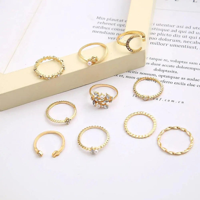 Confezione da 10 anelli bohemien placcati in argento e oro
