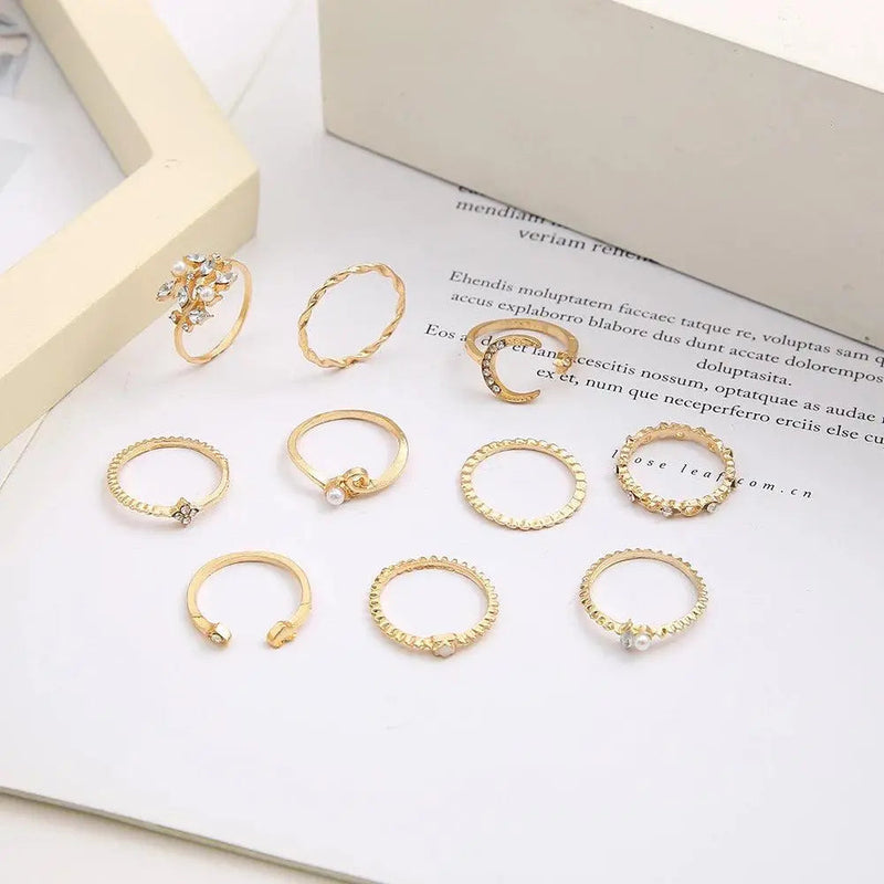 Confezione da 10 anelli bohemien placcati in argento e oro