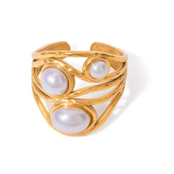 Anello geometrico con perla