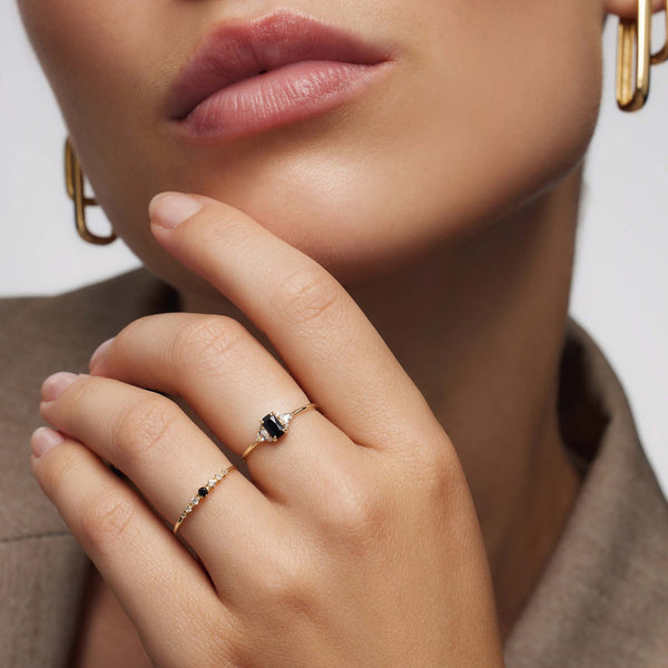Anello baguette in spinello nero | oro