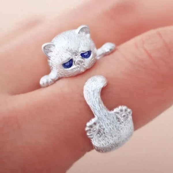 Anello regolabile per gattini in argento sterling 925 | Oro bianco