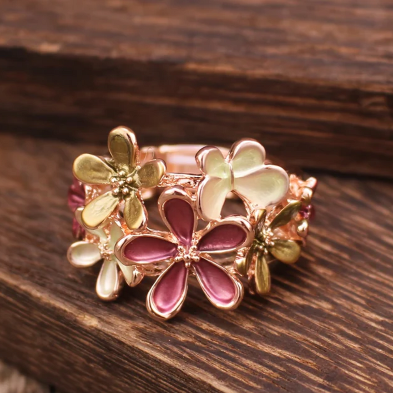Anello smaltato rosa margherita