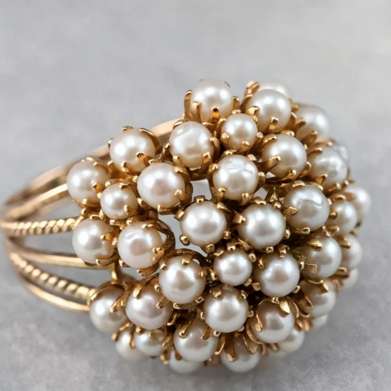 Anello con perle incastonate rosa blush